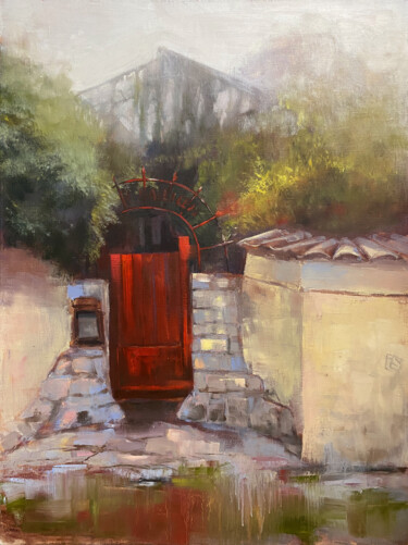 Painting titled "Gate.RED" by Irina Sergeyeva, Original Artwork, Oil Mounted on Wood Stretcher frame