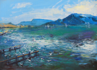 Malarstwo zatytułowany „Annecy lake (Lac d'…” autorstwa Irina Sergeyeva, Oryginalna praca, Olej Zamontowany na Inny sztywny…