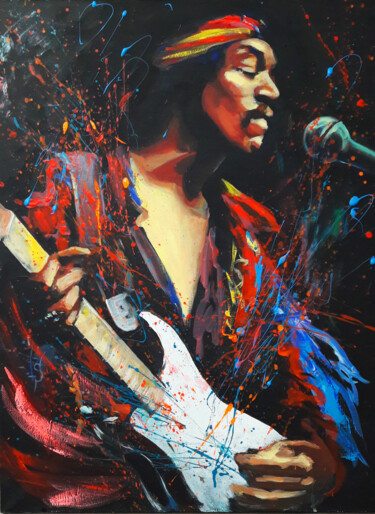 Painting titled "Jimi" by Irina Sergeyeva, Original Artwork, Acrylic Mounted on Wood Stretcher frame