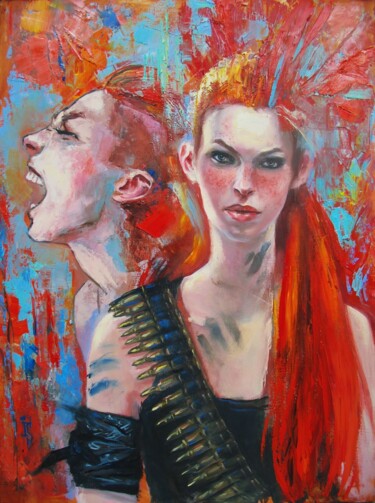 Painting titled "Screaming red" by Irina Sergeyeva, Original Artwork, Oil Mounted on Wood Stretcher frame