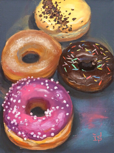 Pintura intitulada "Donuts" por Irina Sergeyeva, Obras de arte originais, Óleo Montado em Armação em madeira