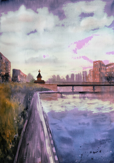 Digital Arts titled "Moscow. Borisovskie…" by Irina Shilina Canvas, Original Artwork, Watercolor