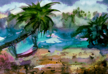 Digital Arts titled "A dream from a palm…" by Irina Shilina Canvas, Original Artwork, Watercolor