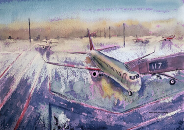 Arte digital titulada "Airplane" por Irina Shilina Canvas, Obra de arte original, Acuarela