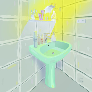 Digitale Kunst getiteld "Sun and bathroom" door Irina Shilina Canvas, Origineel Kunstwerk, 2D Digital Work