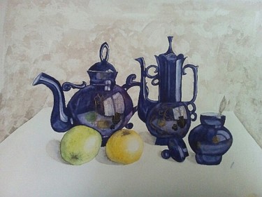 Peinture intitulée "Tea, Coffee, Apples" par Irina Shu, Œuvre d'art originale, Aquarelle