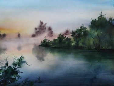 Painting titled "Morning" by Irina Shu, Original Artwork, Watercolor