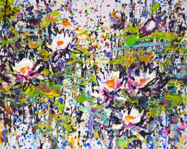 Malerei mit dem Titel "Water Lilies 3." von Irina Sidorovich, Original-Kunstwerk, Acryl Auf Karton montiert