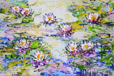 Ζωγραφική με τίτλο "Water lilies" από Irina Sidorovich, Αυθεντικά έργα τέχνης, Ακρυλικό Τοποθετήθηκε στο Χαρτόνι