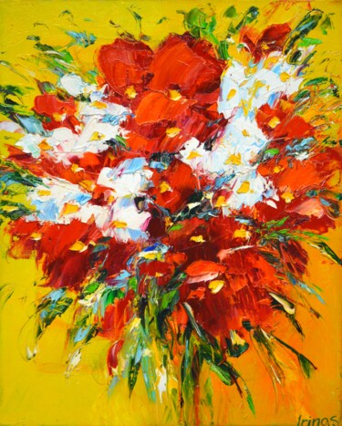 Painting titled "red and white" by Irina Sidorovich, Original Artwork, Oil Mounted on Wood Stretcher frame