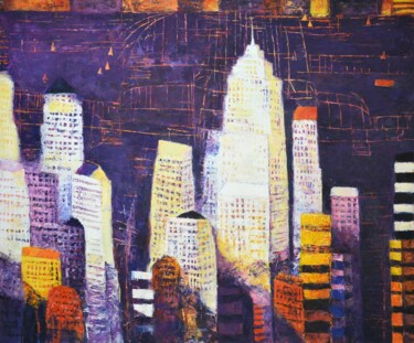 Painting titled "New York" by Irina Sidorovich, Original Artwork, Oil Mounted on Wood Stretcher frame