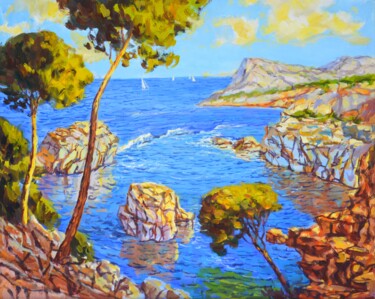 Картина под названием "Sea. The sun. Yacht…" - Irina Sidorovich, Подлинное произведение искусства, Акрил Установлен на Дерев…