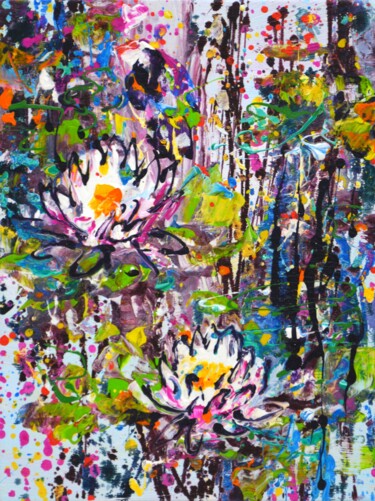 Pintura intitulada "Water Lilies 4" por Irina Sidorovich, Obras de arte originais, Acrílico Montado em Armação em madeira