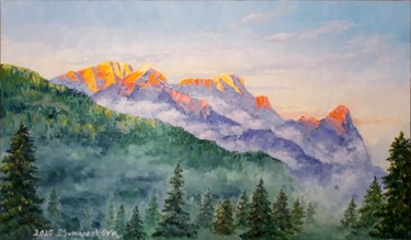 Painting titled "Mysterious Alps. Or…" by Irina Sumanenkova, Original Artwork, Oil Mounted on Wood Stretcher frame