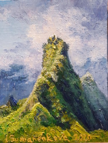 Painting titled "Hawaiian spire Orig…" by Irina Sumanenkova, Original Artwork, Oil Mounted on Wood Panel