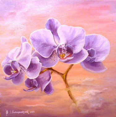 Peinture intitulée "Orchids at sunrise.…" par Irina Sumanenkova, Œuvre d'art originale, Huile Monté sur Châssis en bois