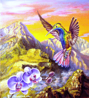 Malerei mit dem Titel "Machupicchu flying…" von Irina Sumanenkova, Original-Kunstwerk, Öl Auf Keilrahmen aus Holz montiert