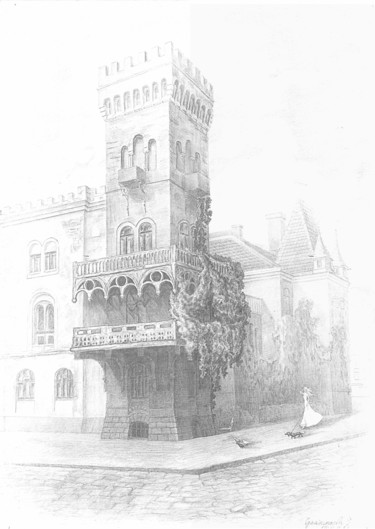 Dessin intitulée "Tower of Lviv. Orig…" par Irina Sumanenkova, Œuvre d'art originale, Crayon