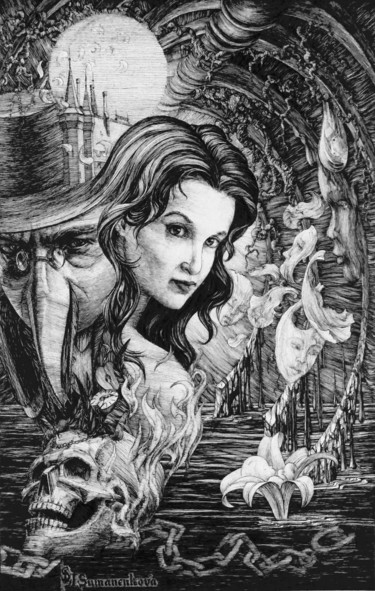 Disegno intitolato "Milady by A. Dumas.…" da Irina Sumanenkova, Opera d'arte originale, Pennarello