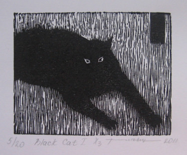 Картина под названием "Black cat I" - Irina Titovets, Подлинное произведение искусства