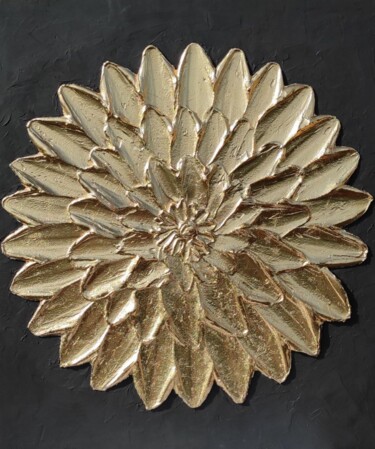 Pittura intitolato "Golden chrysanthemum" da Irina Tkachenko (iraHAPPYart), Opera d'arte originale, Gesso Montato su Telaio…