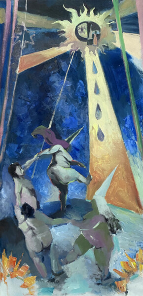 Painting titled "Rain dance" by Irina Tsvetkova, Original Artwork, Oil Mounted on Wood Stretcher frame