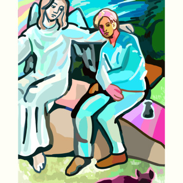 Arte digitale intitolato "A sitting man with…" da Irina Vanina, Opera d'arte originale, Lavoro digitale 2D
