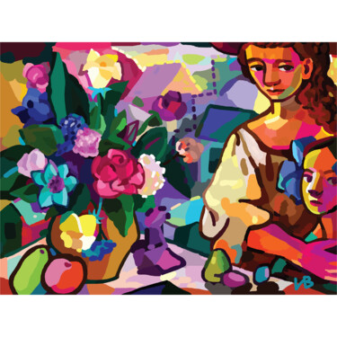 Цифровое искусство под названием "woman and flowers" - Ирина Ванина, Подлинное произведение искусства, 2D Цифровая Работа