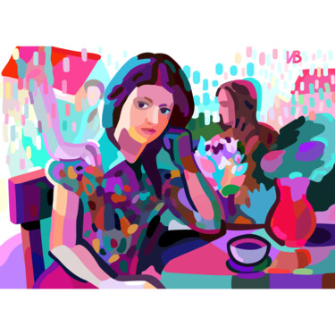 Digital Arts titled "The woman at the ta…" by Irina Vanina, Original Artwork, 2D Digital Work