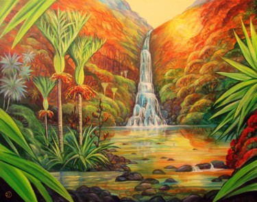 Картина под названием "Karakare Waterfall" - Irina Velman, Подлинное произведение искусства, Акрил