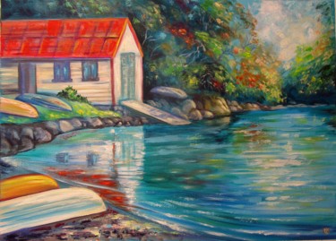 Painting titled "Boat shed at Paihia" by Irina Velman, Original Artwork, Acrylic