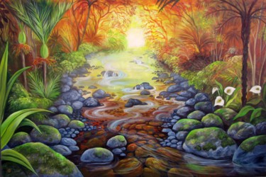 Painting titled "Forest Creek" by Irina Velman, Original Artwork, Acrylic