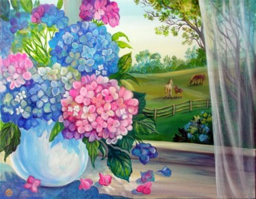 Malarstwo zatytułowany „Hydrangeas” autorstwa Irina Velman, Oryginalna praca, Akryl