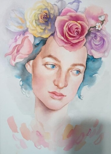 Peinture intitulée "Sister portrait" par Irina Venelinova Karaivanova, Œuvre d'art originale, Aquarelle