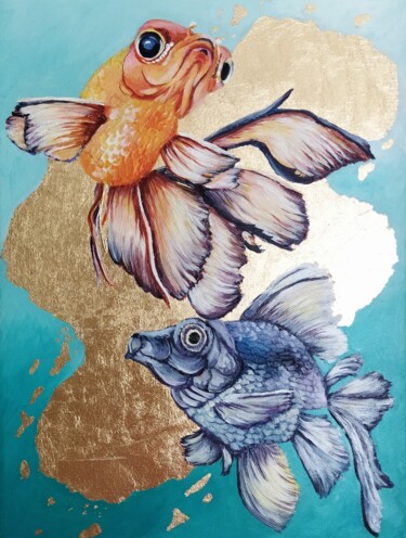 Malerei mit dem Titel "interior fish" von Irina Vishnevetskaia, Original-Kunstwerk, Acryl Auf Keilrahmen aus Holz montiert