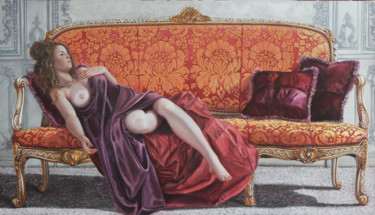 Painting titled "EMPIRE OF THE SENSES" by Irina Vladi, Original Artwork, Oil Mounted on Wood Stretcher frame