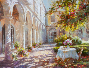Spanish courtyard Peinture intitulée "Spanish courtyard" par Ira Volkova, Œuvre d'art originale, Huile
