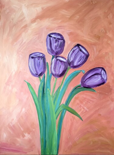 Картина под названием "Тюльпаны. Цветы вес…" - Irina Voloshina, Подлинное произведение искусства, Масло Установлен на Деревя…