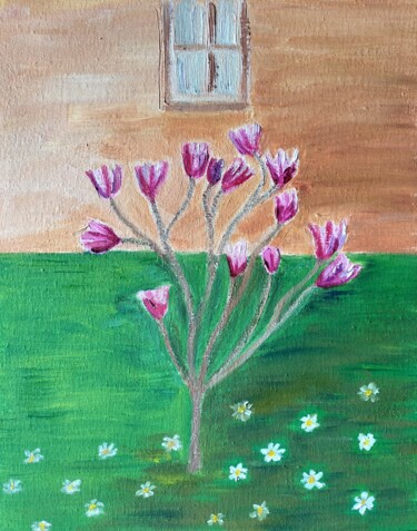 Картина под названием "Magnolia dans le ja…" - Irina Voloshina, Подлинное произведение искусства, Масло Установлен на Деревя…