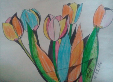 Рисунок под названием "Тюльпаны.jpg" - Irina Zaitseva, Подлинное произведение искусства, Цветные карандаши