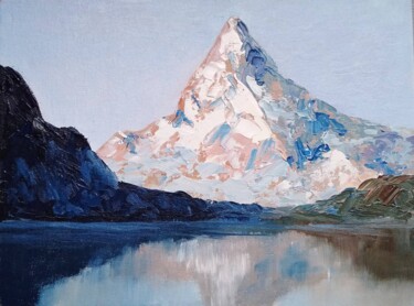 Painting titled "Mountain landscape" by Irina Zakharova, Original Artwork, Oil Mounted on Cardboard