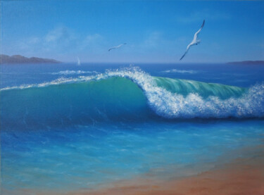 Painting titled "Sea wave" by Irina Zakharova, Original Artwork, Oil Mounted on Wood Stretcher frame