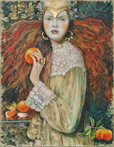 Painting titled ""Love for Oranges"" by Irina Zarubina, Original Artwork, Oil Mounted on Wood Stretcher frame