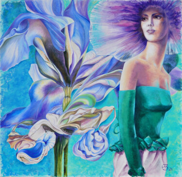 Painting titled ""Iris"" by Irina Zarubina, Original Artwork, Oil Mounted on Wood Stretcher frame