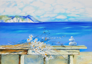Painting titled ""ONE WITH THE SEA"" by Irina Zarubina, Original Artwork, Oil Mounted on Wood Stretcher frame