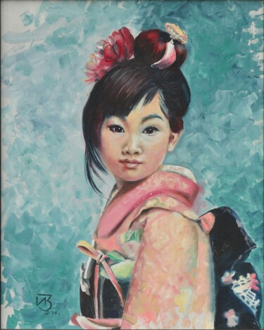 Peinture intitulée "Japanese girl Akina…" par Irina Zarubina, Œuvre d'art originale, Huile Monté sur Carton