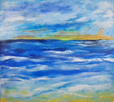 Painting titled ""Pacific Ocean. Sun…" by Irina Zarubina, Original Artwork, Acrylic Mounted on Wood Stretcher frame