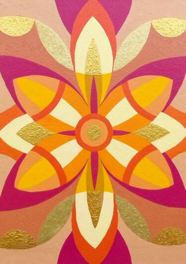 Painting titled "MARSIAN FLOWER" by Irina Zh, Original Artwork, Oil Mounted on Wood Stretcher frame