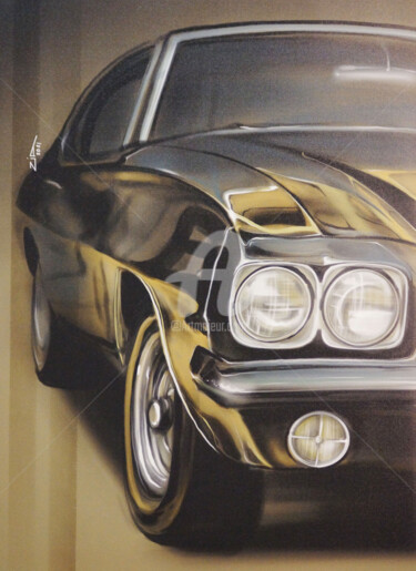 Digital Arts titled "Pontiac GTO" by Irina Ziborova, Original Artwork, Digital Painting Mounted on Wood Stretcher frame