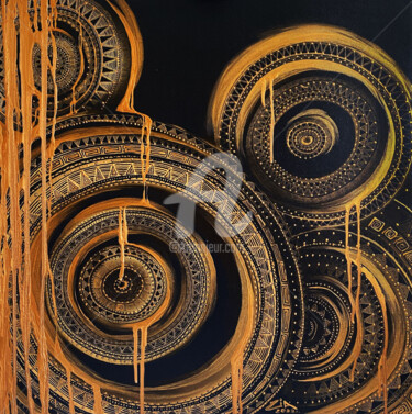 Digital Arts titled "Gold Rings" by Irina Ziborova, Original Artwork, Digital Painting Mounted on Wood Stretcher frame